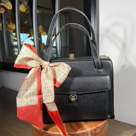 Vintage Black Structured Handbag – 1950s/1960s Style - Picture 1 of 15